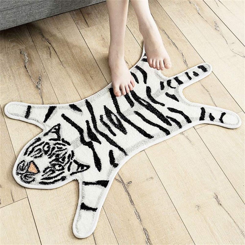 yingda1992 Tiger Print Rug Cartoon Cute Faux Area Rugs Fluffy Animal Print Mat Carpet Kids Small Rugs for Playroom Room Home Decor (2.6x1.8Ft /32.2" Lx21.4 Wï¼ˆ54.5x82cmï¼‰,White) - Image 2